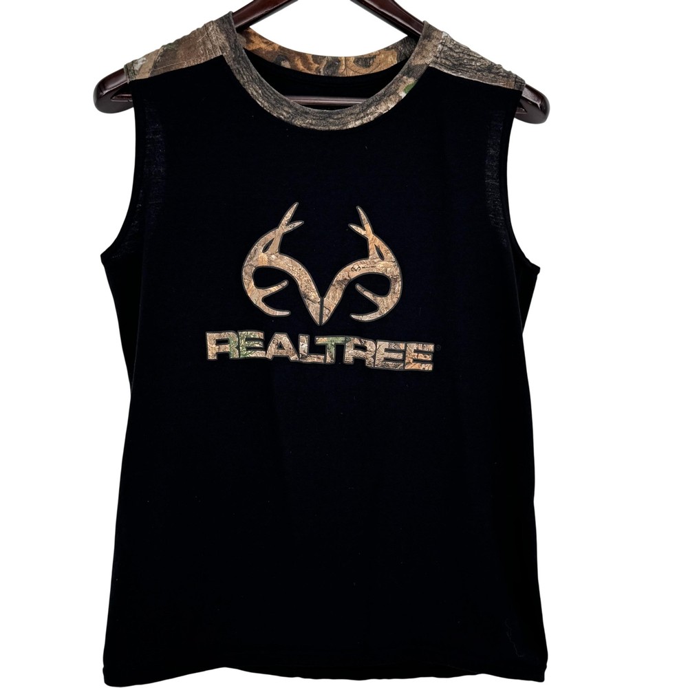 Realtree Tank Top Shirt Mens Medium Black Camo Logo Hunting Outdoor Sleeveless
