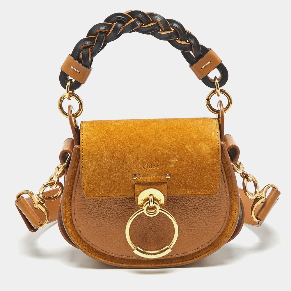 Chloe Tess Small BrownTan Leather and Suede Crossbody Bag