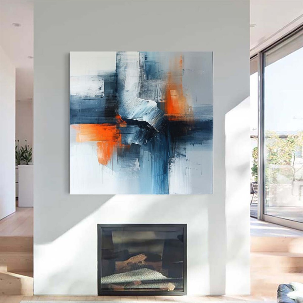 abstract blue oil painting hand painted on canvas Living Room Home Decor 31in