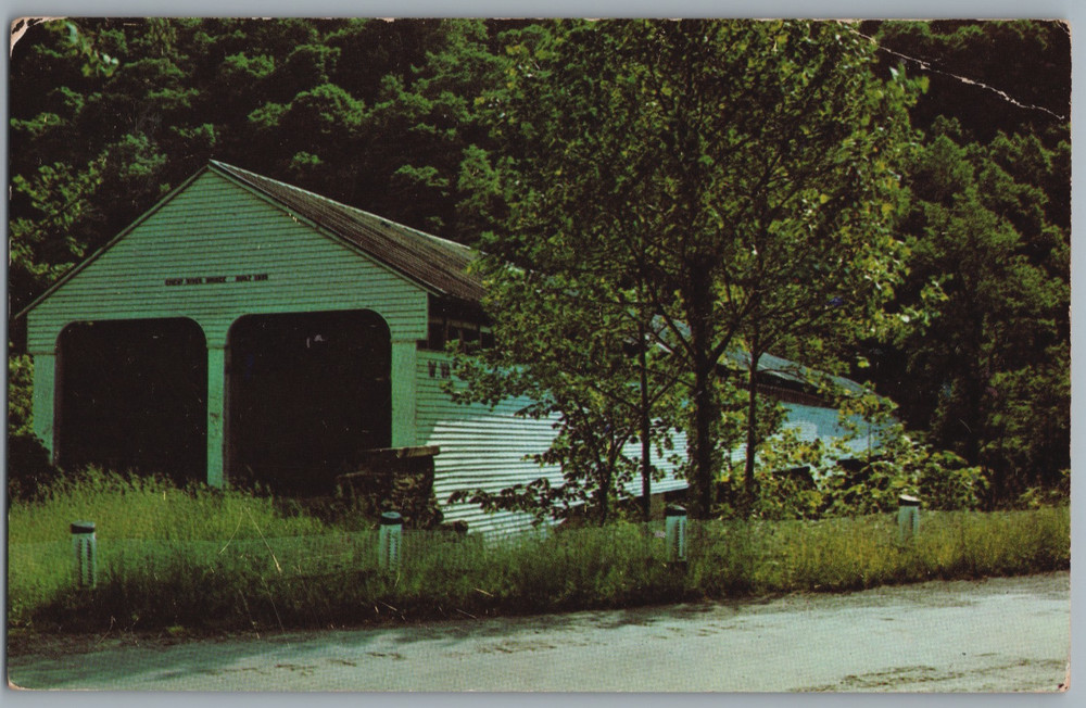 West Virginia Preston County Covered Bridge Over Cheat River Chrome Postcard