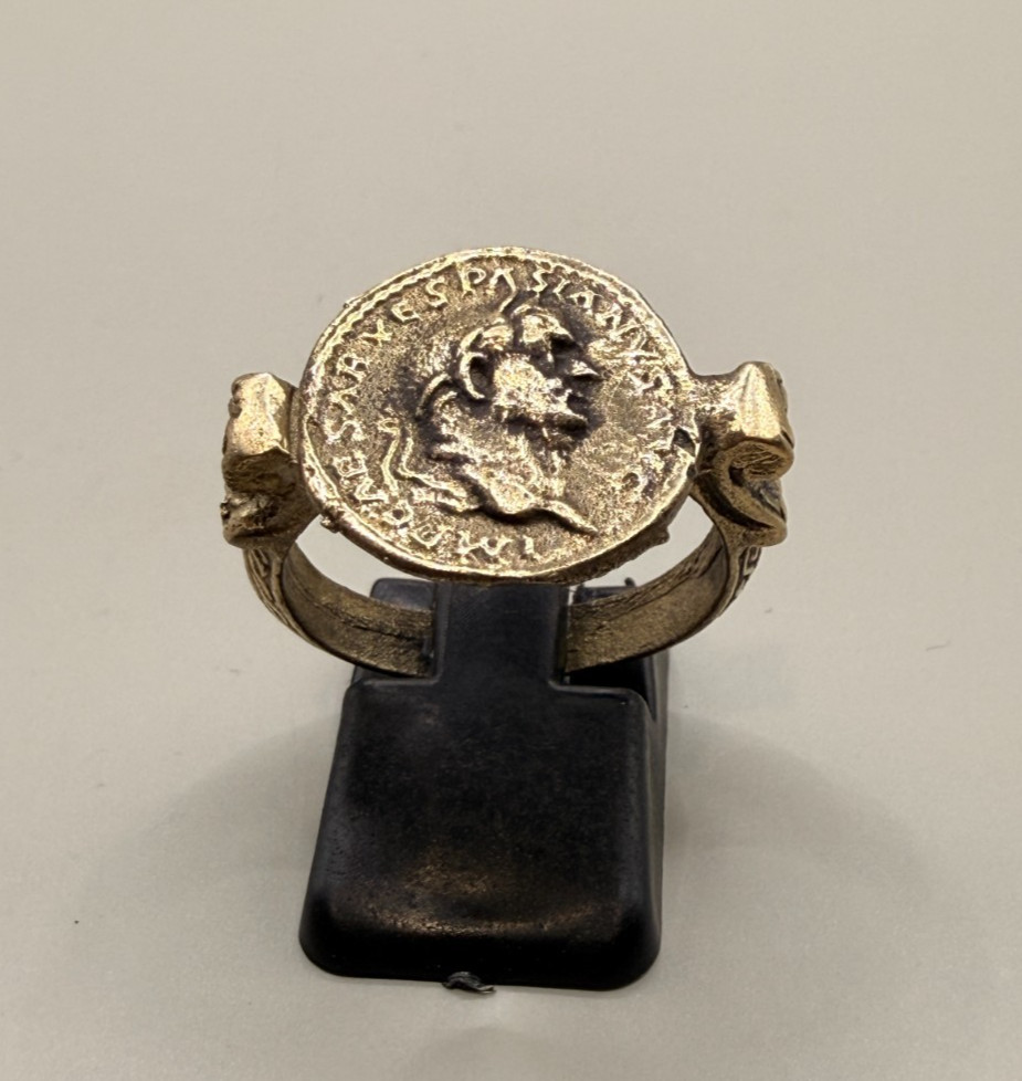 Rare Old Roman Greek Antiquity Bronze Gold Color King Face Intaglio Ring