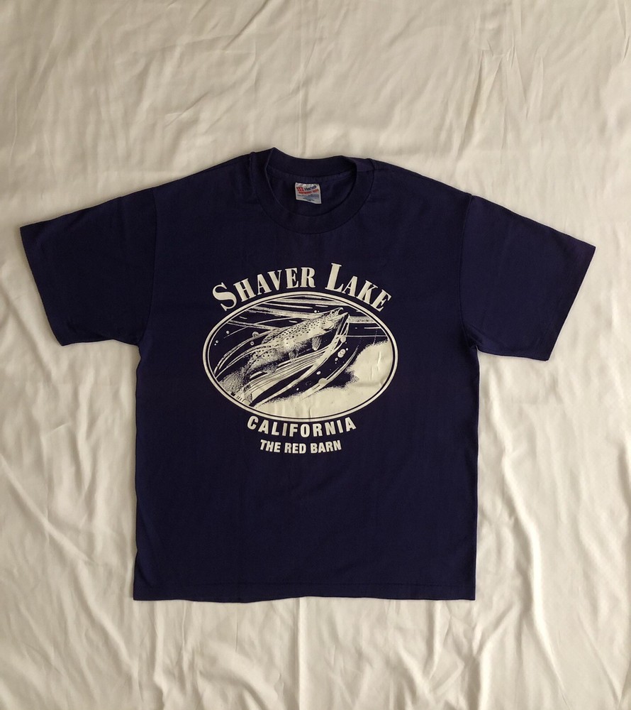 VTG single stitch Shaver Lake California graphic Tee Mens Size Large USA Fishing
