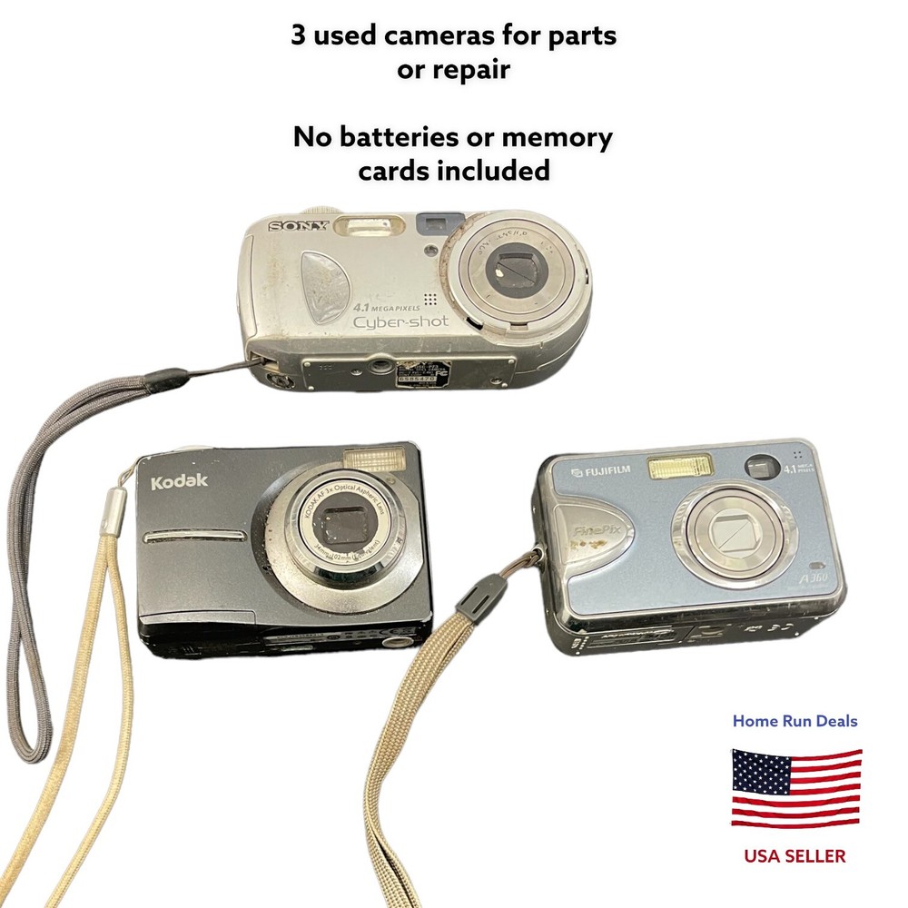 Lot Of 3 Digital Cameras Sony CyberShot 4.1, Kodak CD1013, Fuji Film A360 As Is
