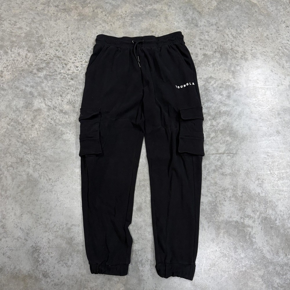 YoungLA Joggers Pants Mens XL Black Fleece Cargo Pockets Elastic Waist Gym