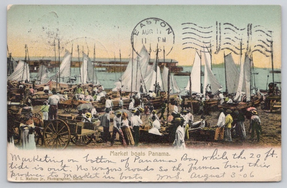 1906 Panama Market Boats Panama Bay Historic J. L. Maduro Jr. Postcard