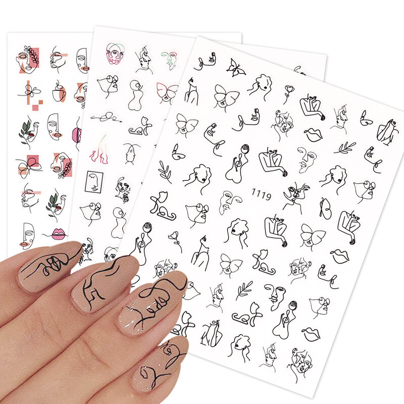 Graffiti Picture Woman Face Design Abstract Nail Stickers Manicure Decorations-image