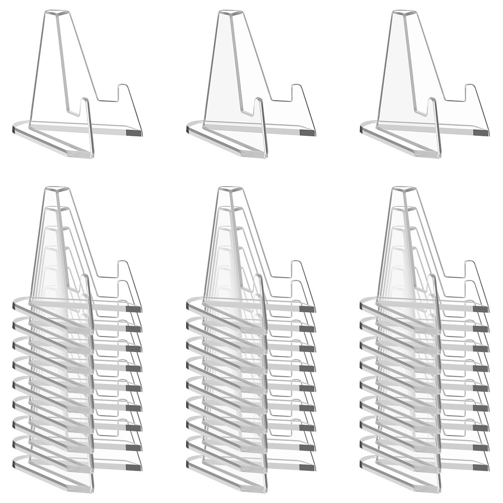NIUBIER 30 Pack Arcylic Card Display Stands, Mini Clear Easel Stand