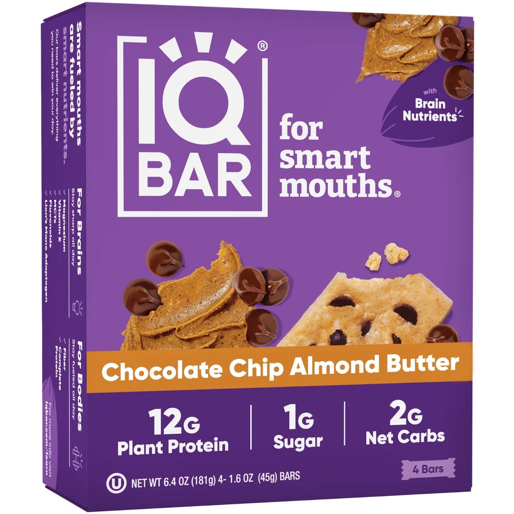 Chocolate Chip Almond Butter IQBAR Vegan Protein Bars with High Fiber for Energy Boost