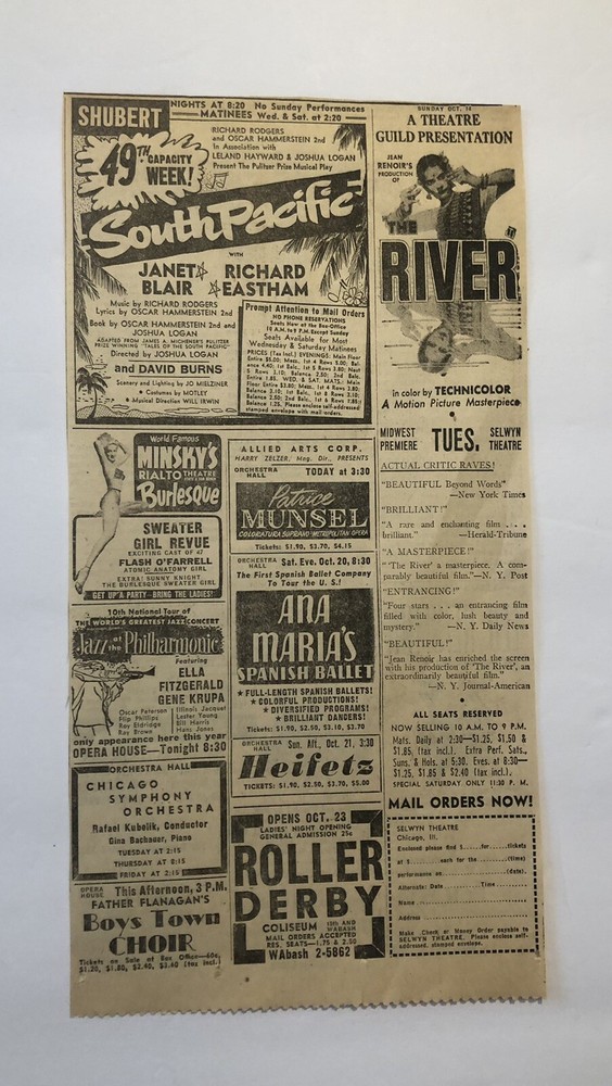 VTG Chicago Amusement Theater Burlesque Roller Derby Authentic Newspaper Ad 0C25