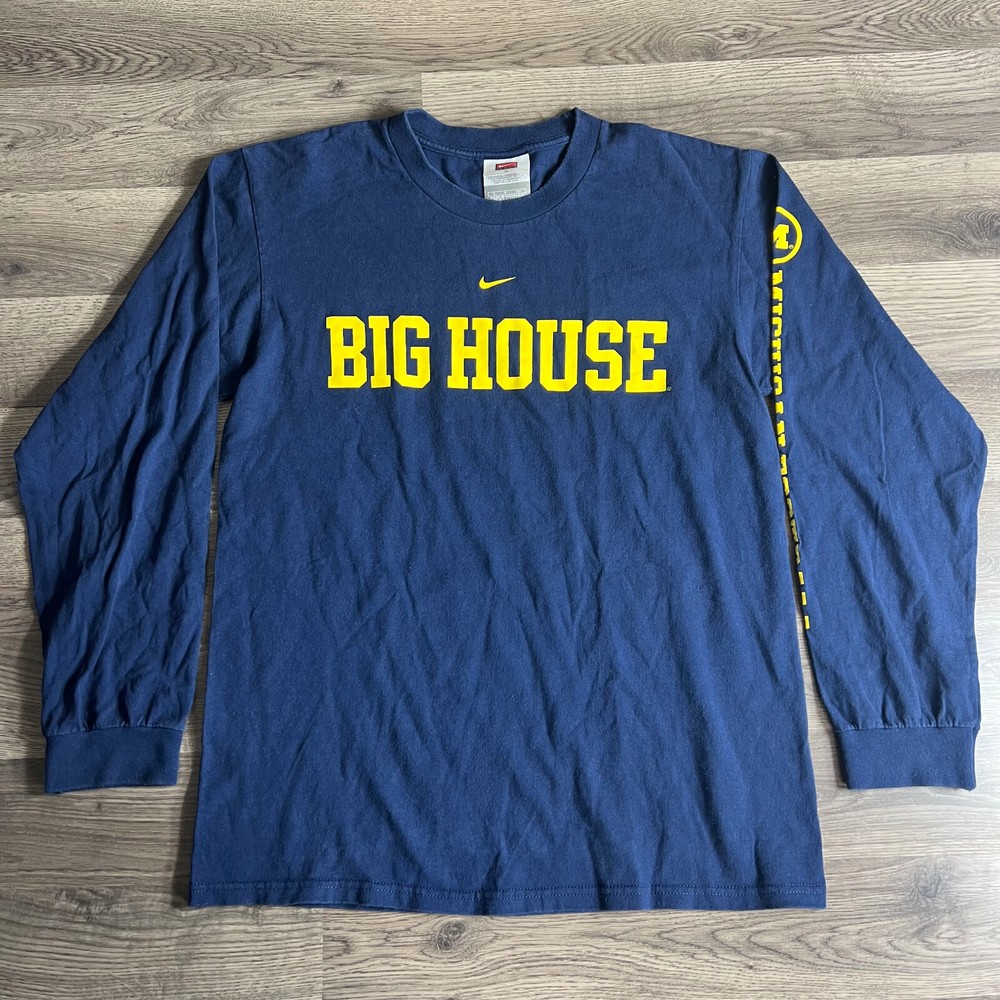 Y2K Nike Big House University of Michigan T Shirt Mens S Long Sleeve Football