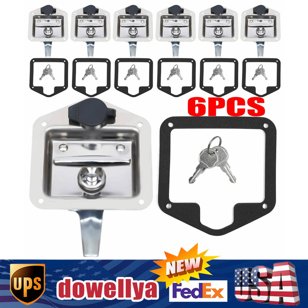 6PCS Trailer Door Latch T-Handle Locking For Camper RV Truck Tool Box 4x4 w/ Key
