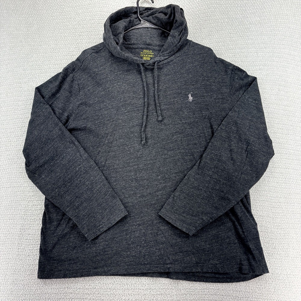 Polo Ralph Lauren Jersey Hooded T-Shirt Mens XL Charcoal Gray Long Sleeve