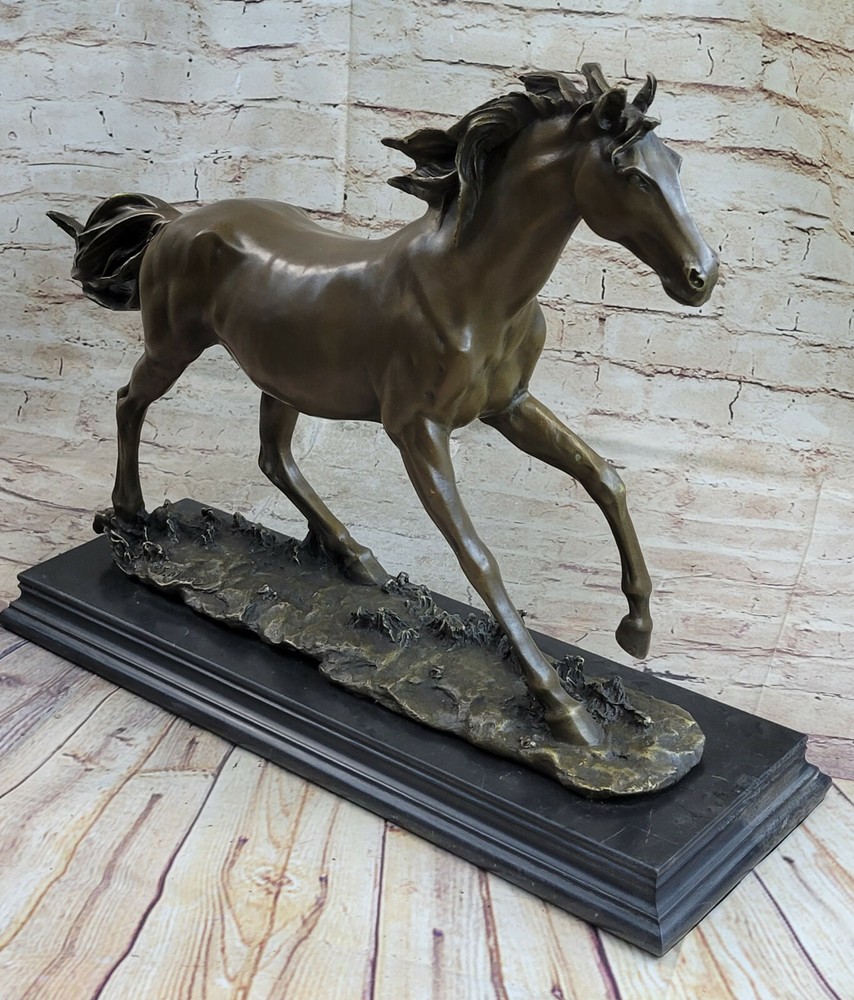 Exquisite Signed Solid Bronze Arabian Lovers Stallion Sculpture Figurine