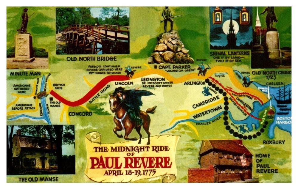 c1960 Midnight Ride of Paul Revere Boston Massachusetts Vintage Postcard