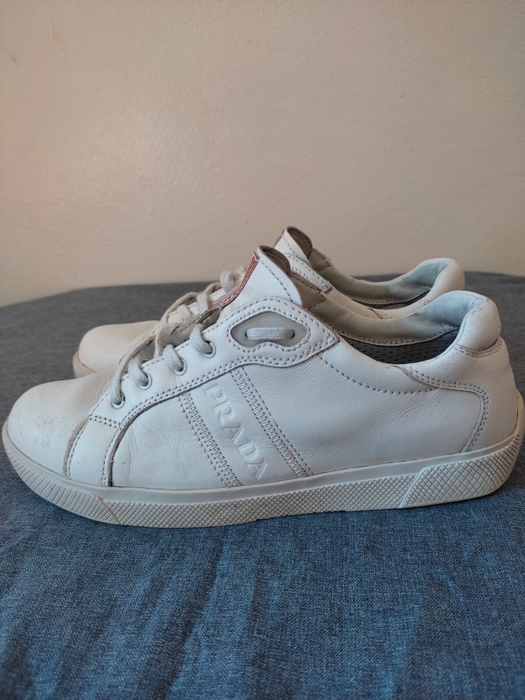 Prada White Leather Low Top Sneakers for Women Size 36.5