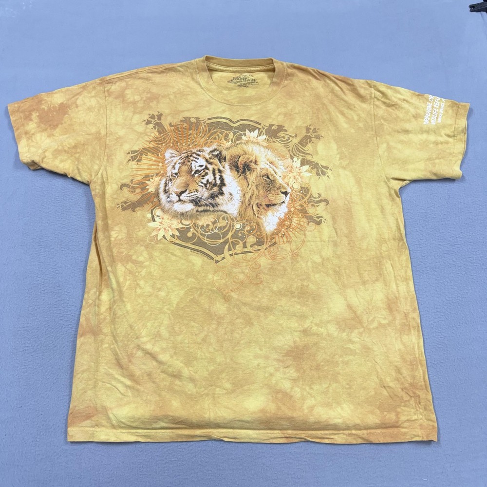 The Mountain Shirt Mens 2XL Yellow Tiger Lion Wildlife Tie Dye Graphic Tee