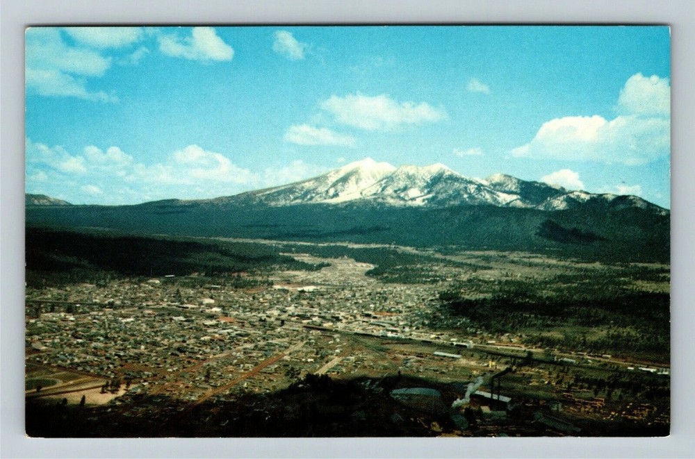 Flagstaff AZ-Arizona, Aerial View City, Mountains, Vintage Postcard