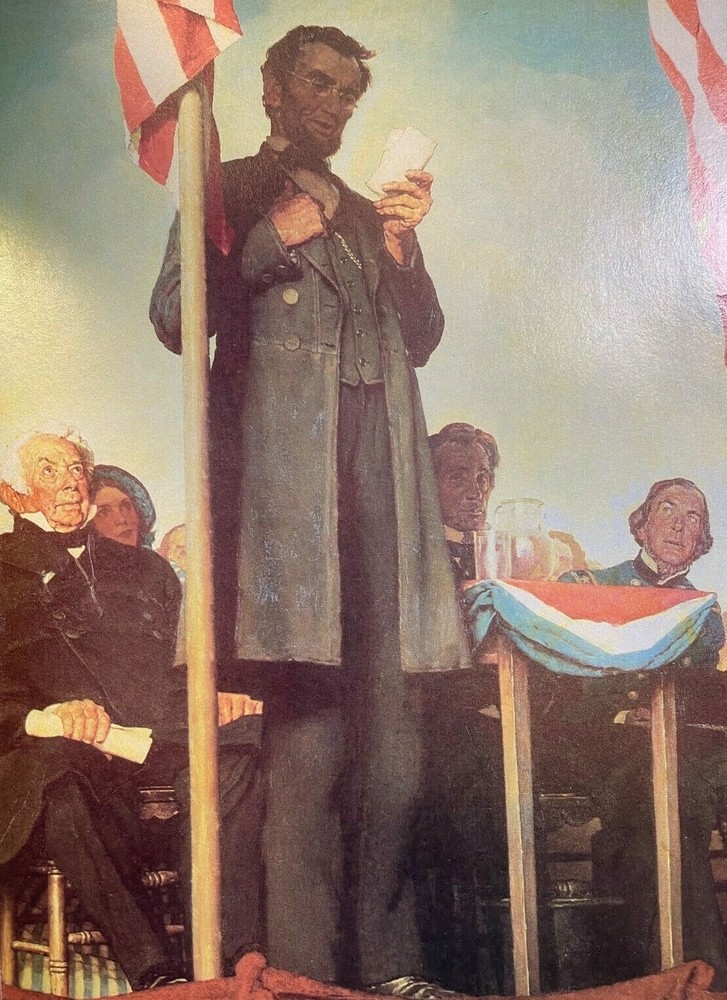 1986 Vintage Magazine Illustration Abraham Lincoln Delivering Gettysburg Address