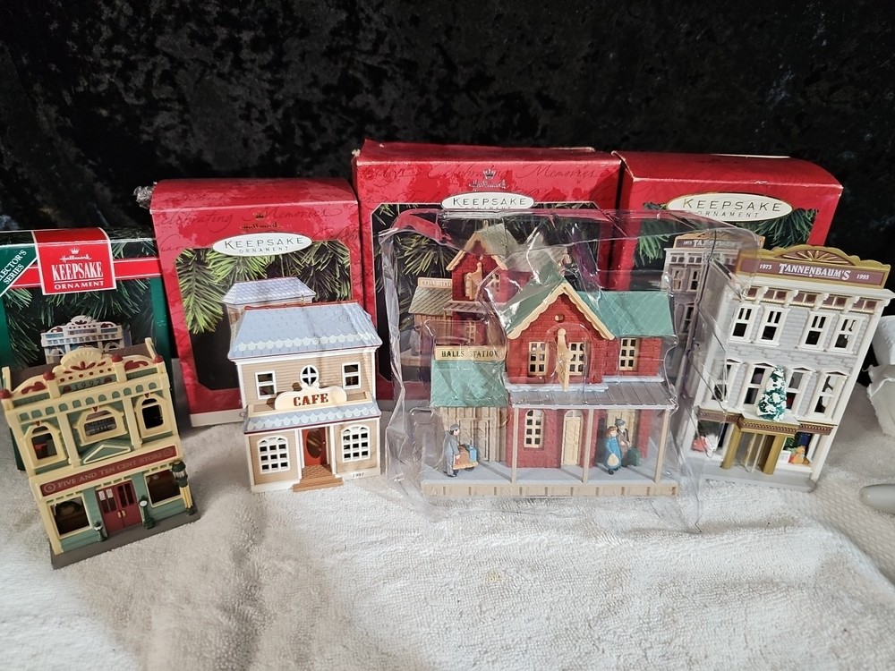 Hallmark Keepsake ornament lot of 4 including Cafe, Halls Station, Five and Tencent Store