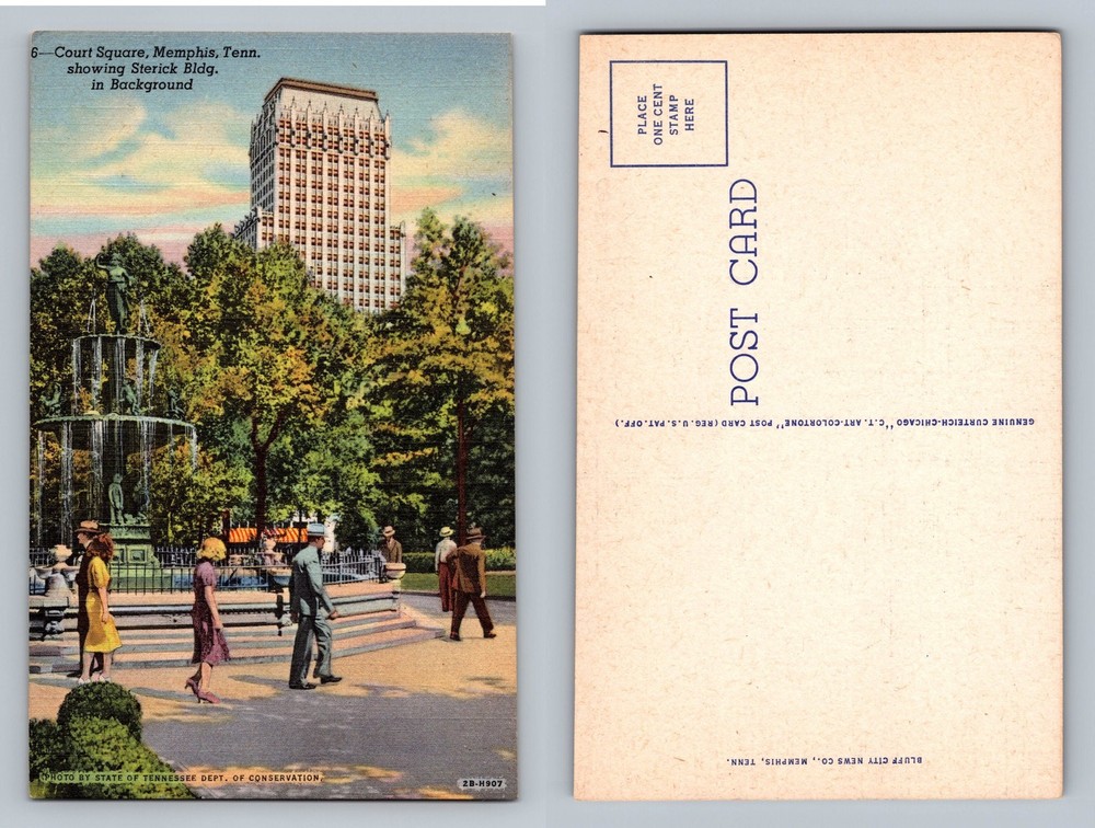 Memphis, TN-Tennessee, Court Square Sterick Bldg Souvenir PC, Vintage Postcard