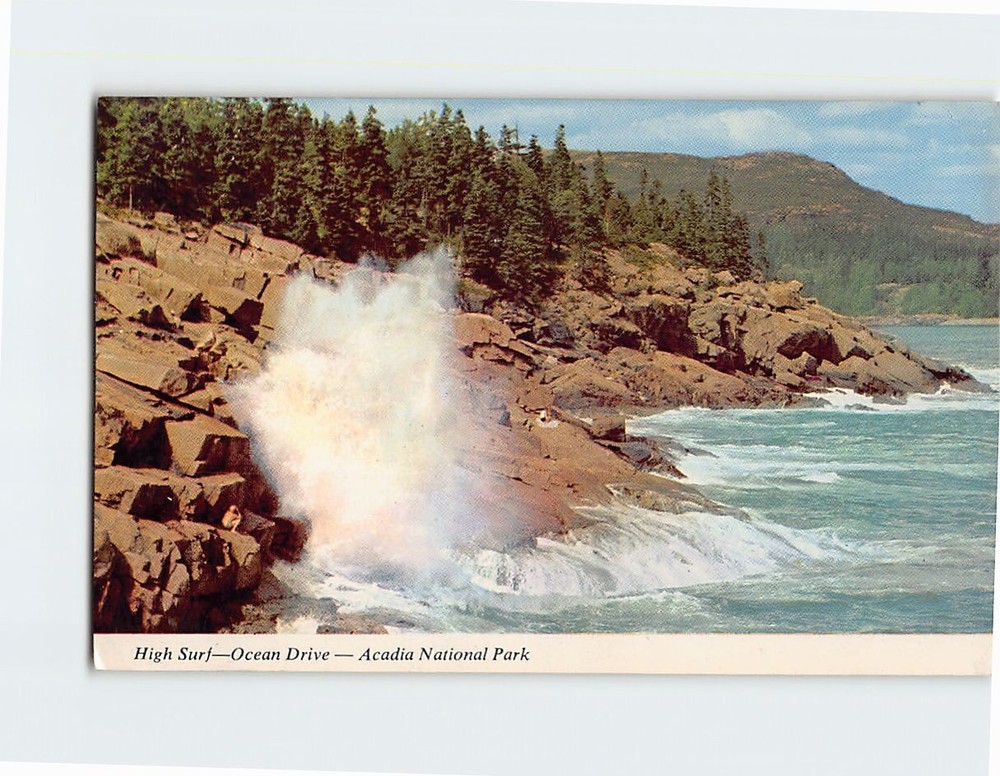 Postcard High Surf Ocean Drive Bar Harbor Acadia National Park Maine USA