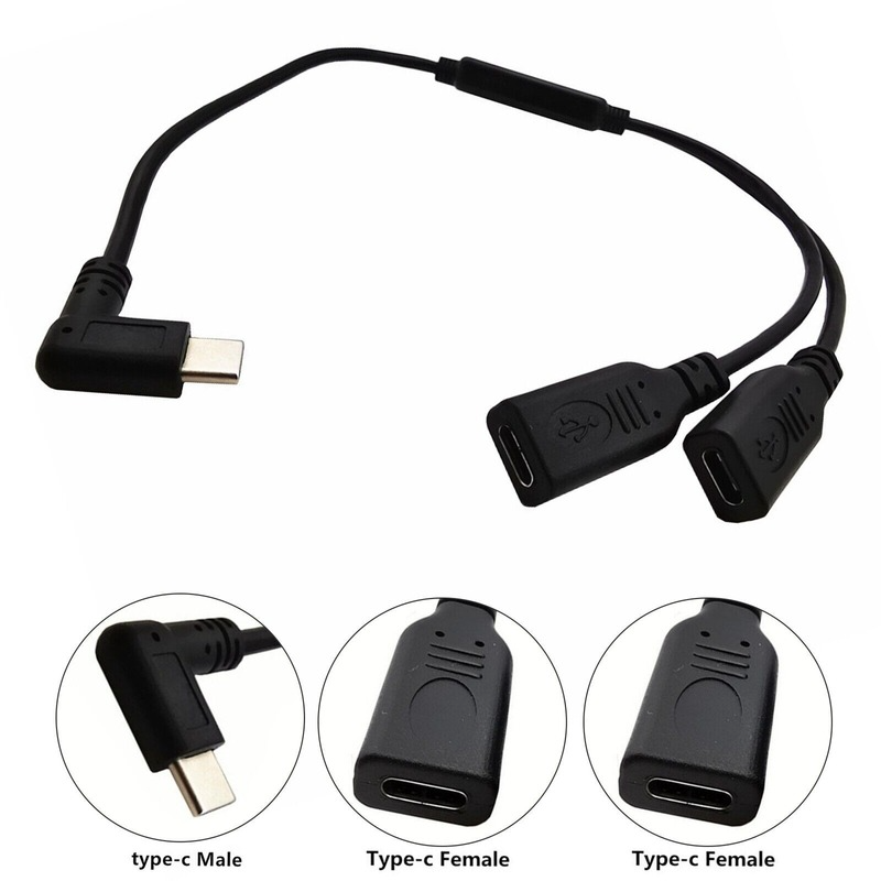 Type C USB 3.1 Angled Male to 2 Female Extension Data Charger Y Splitter NEW