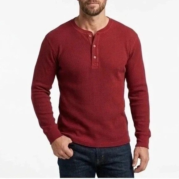 American Giant T-Shirt Mens XL Zinfandel Cotton Stretch Henley Neck Waffle Knit