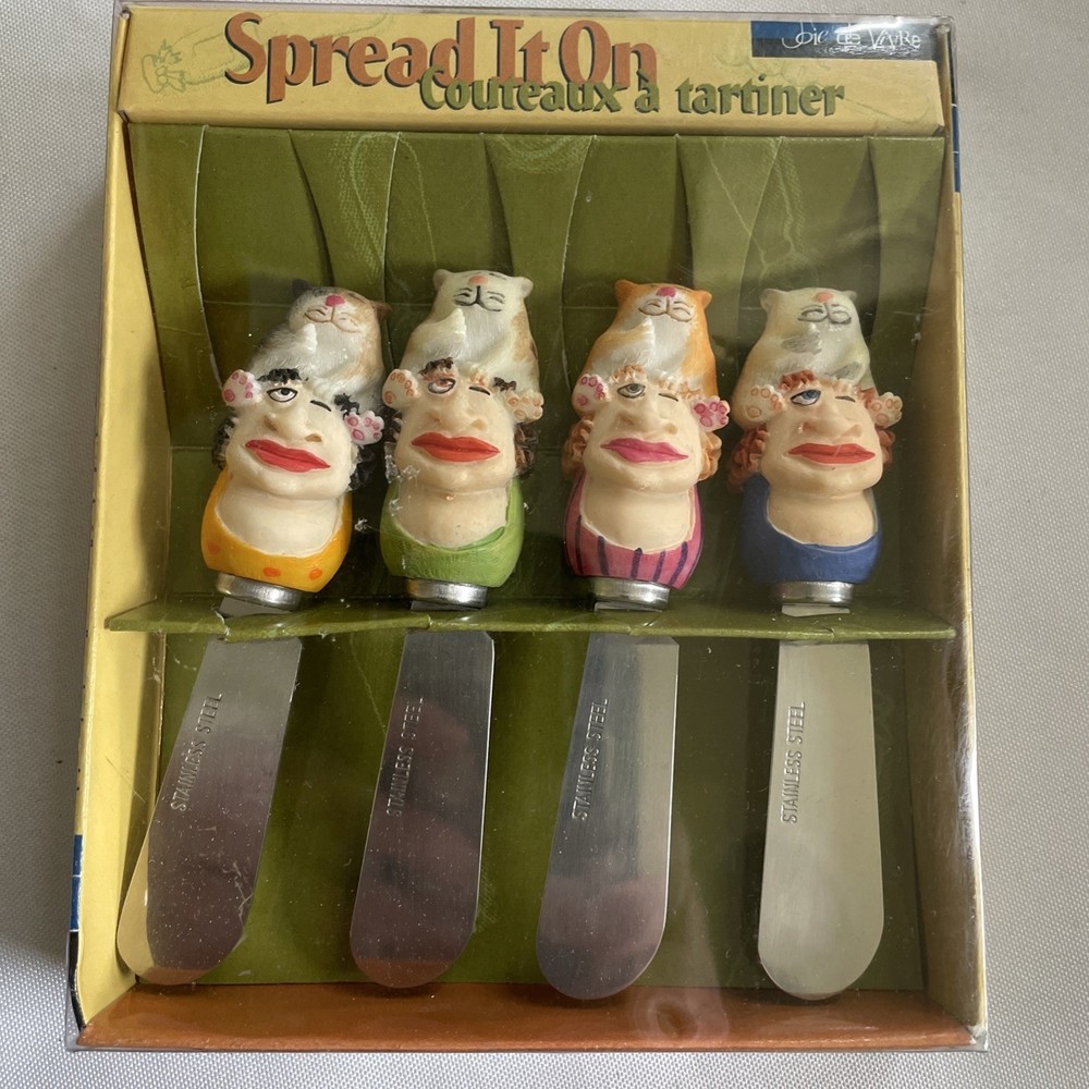 4 - Cat Lady Themed Cheese/Butter Spreaders Knives Stainless Blades Funny Gift