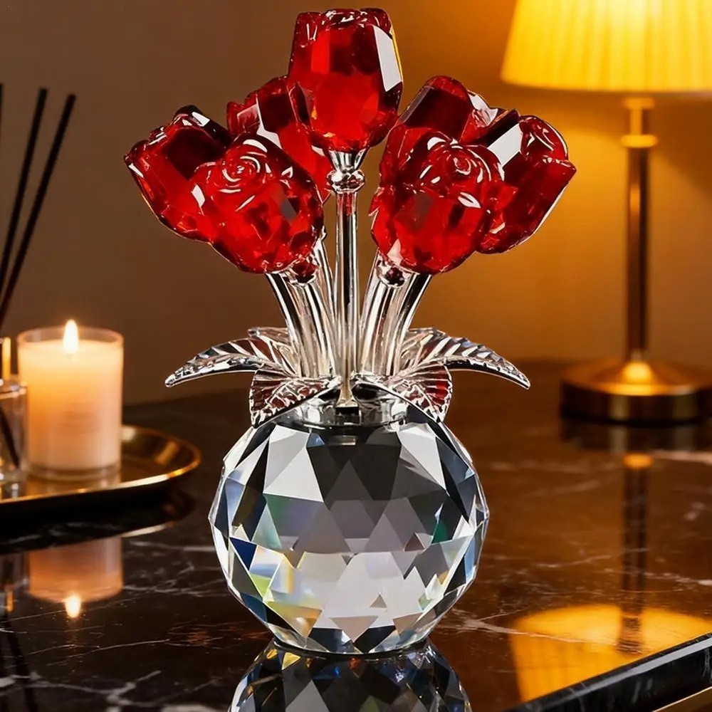 Crystal Gemstone Rose Flower Colourful Rose Bouquet Eternal Ornament Gift