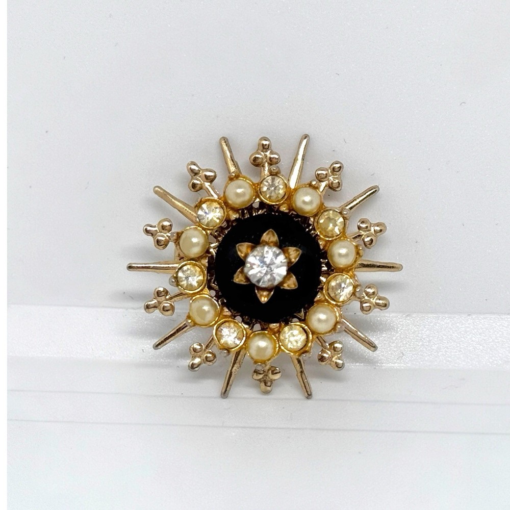 Vintage Emmons Crown Jewel 1950s Goldtone Starburst Faux Pearl Rhinestone Brooch
