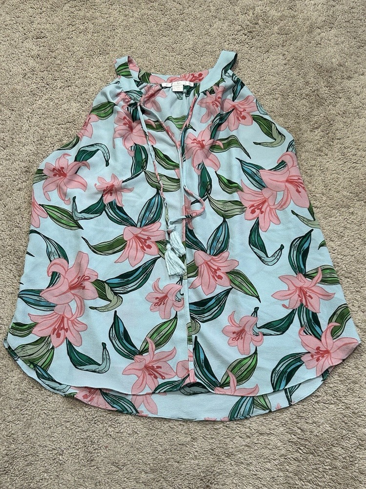 C & E Womens Shirt Size XL Multicolor Floral Print Flowy Tie Front