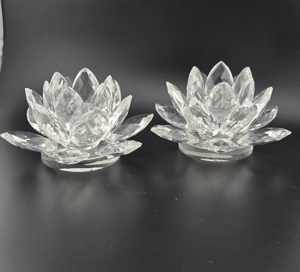 Shannon by Godinger Faceted Crystal Lotus Flower Taper Votive Candle Holder 6