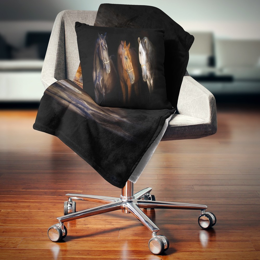 Designart 'Three Horses with Golden Bridle' Animal Throw Animal Print 71 in. x 5