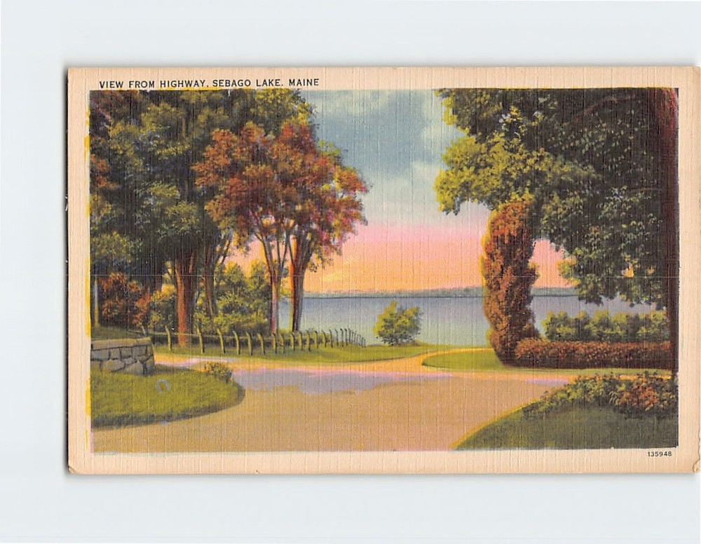 Postcard View from Highway Sebago Lake Maine USA
