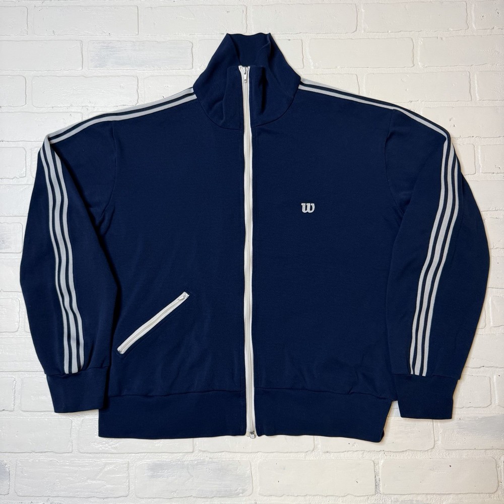 Vintage Wilson Track Jacket Women’s Blue Stripe Full Zip Tennis Retro Gym