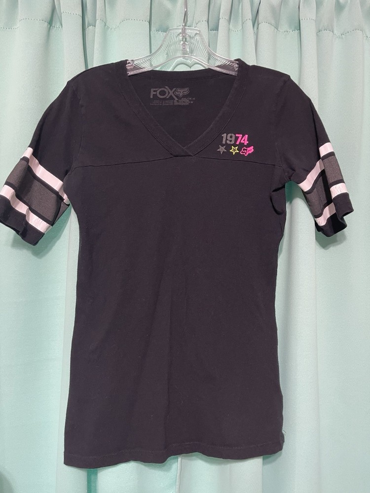 Y2K Vintage Fox Racing Women's V-Neck Graphic Shirt Live Fast Ride Hard Size M