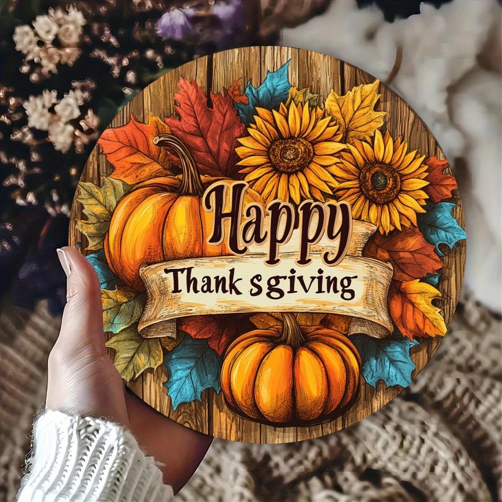 Large 787 Inch Round Metal Thanksgiving Wreath Sign Rustic Farmhouse