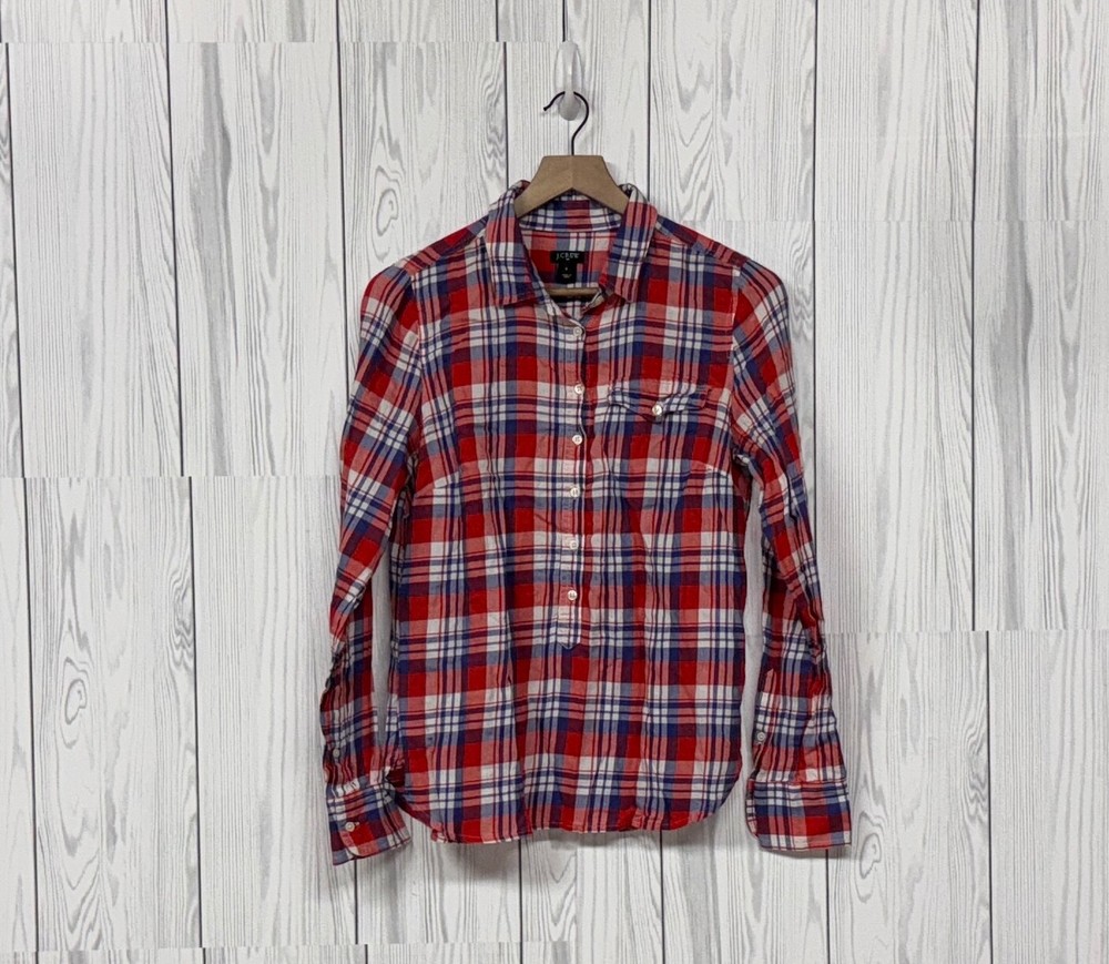 J Crew plaid shirt womens size small button up long sleeve red cotton