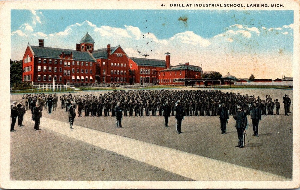 c1920 Drill at Boys Industrial School Lansing Michigan Vintage Postcard