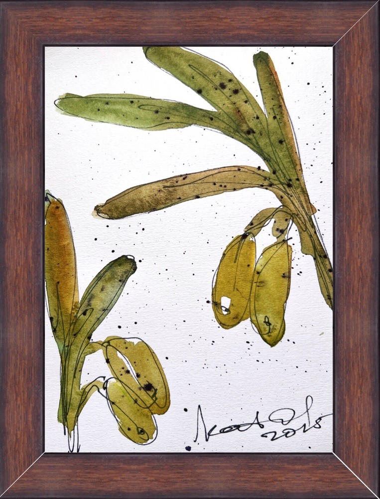 Framed Olive Tree Rustic Original Art Painting for Kitchen Decor