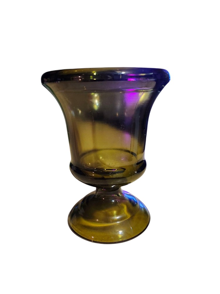 VTG 1970s Indiana Glass Avocado Green Footed Urn Vase