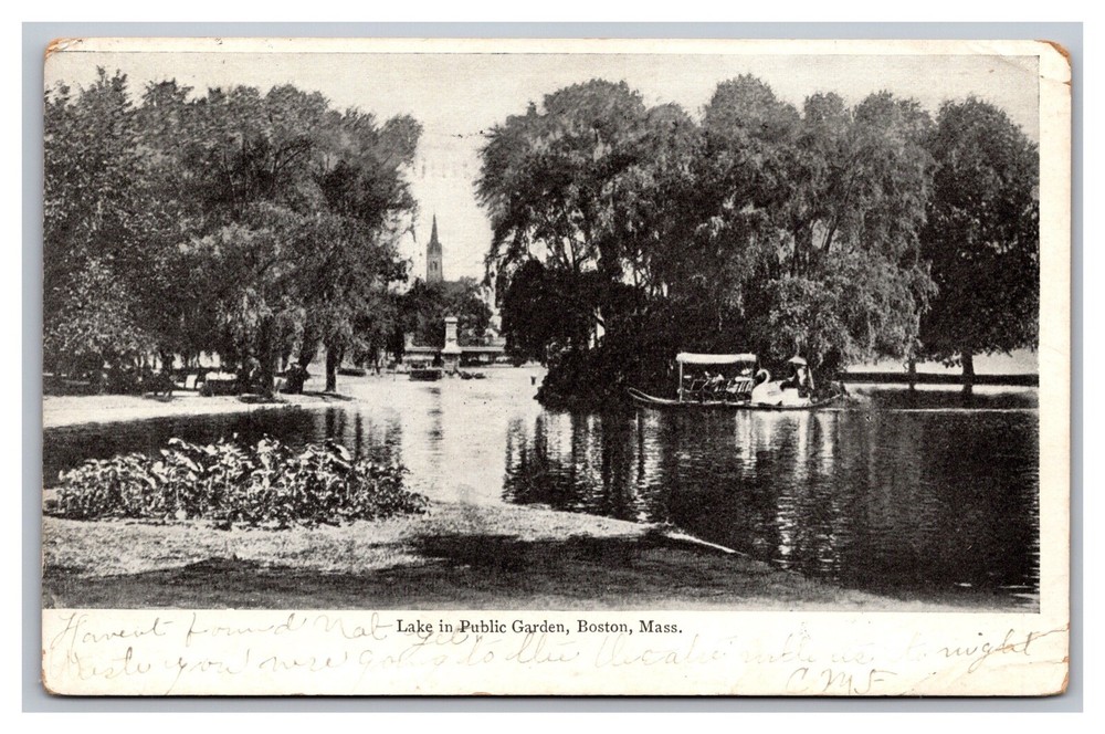 Boston, MA Massachusetts, Lake in Public Garden,  UDB Postcard Posted 1907