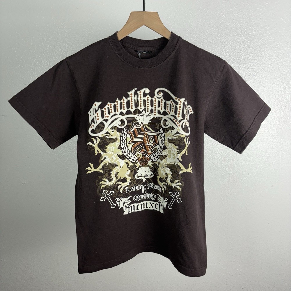 Vintage Southpole Y2K Punk Grunge Spell Out Big Logo Cross T Shirt Size Small