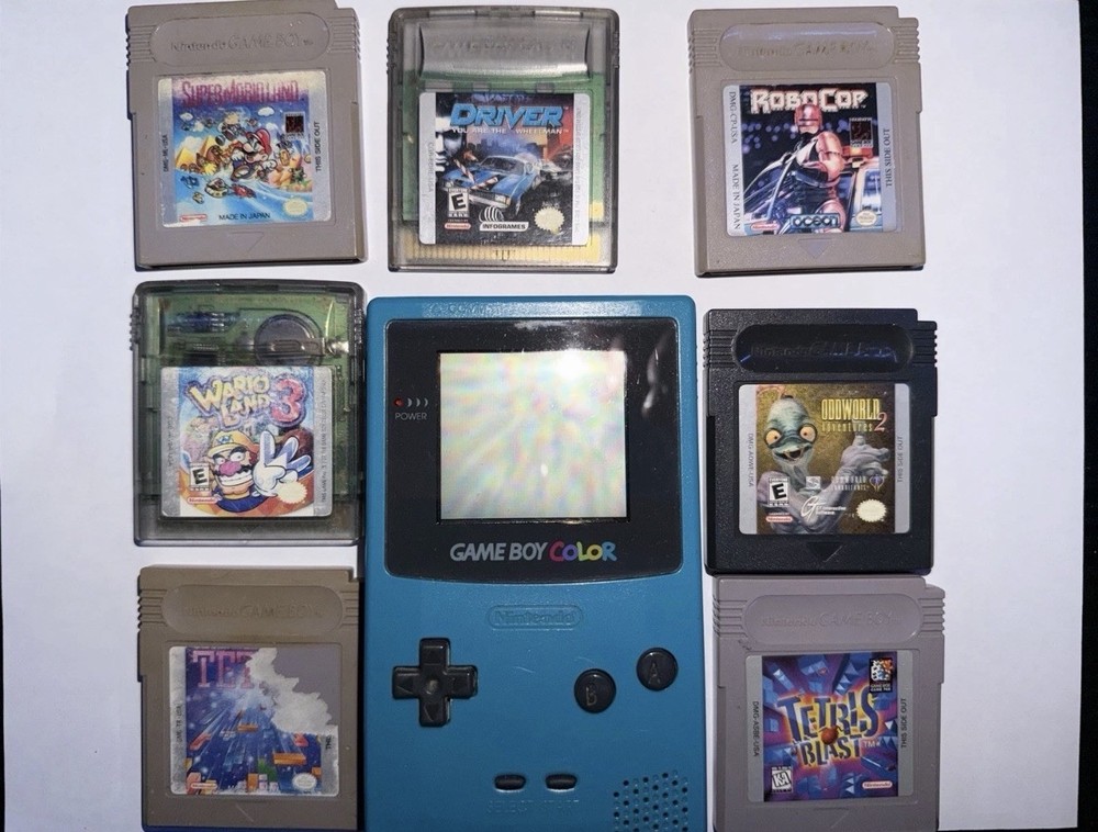 Gameboy Color Teal Bundle with 7 GAMES (WITH OEM BATTERY COVER) Tested Working