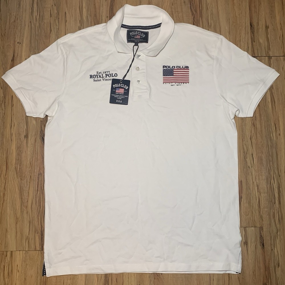 NWT Polo Club Saint Vincent Royal Polo Men’s Large White Made In USA