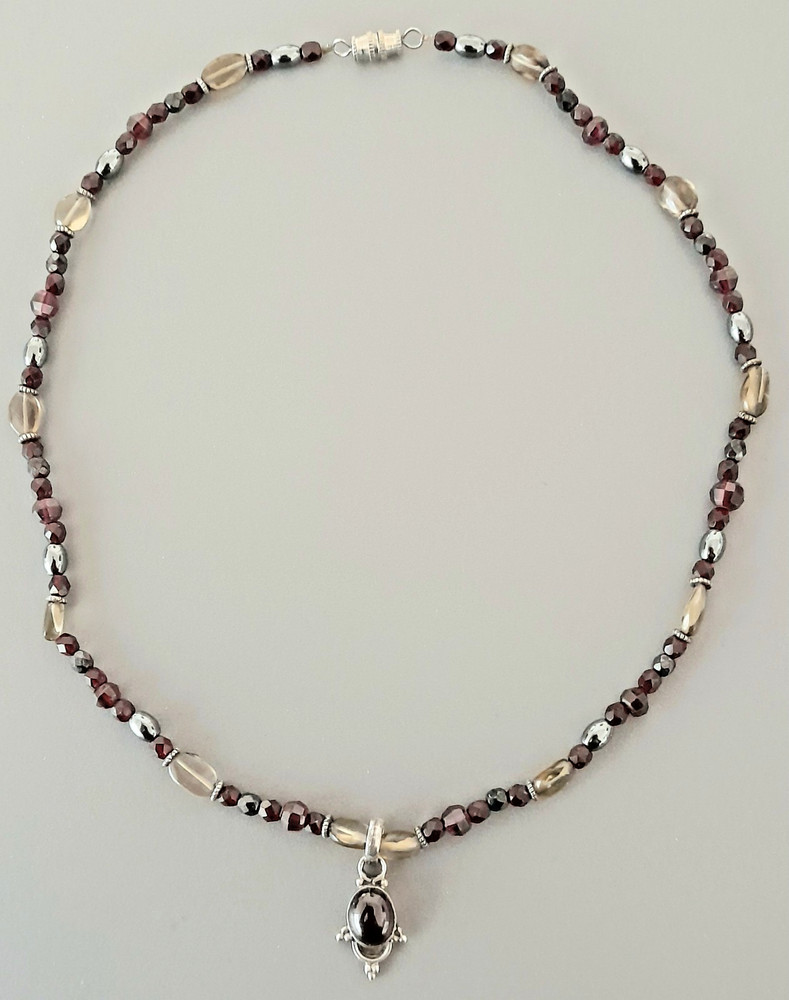 Sterling Silver Garnet Necklace  16