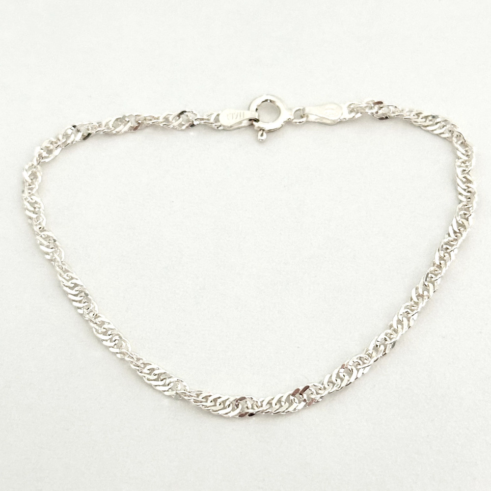 Milor 925 Italy Sterling Silver Singapore Shiny Twisted Rope Chain Bracelet 7