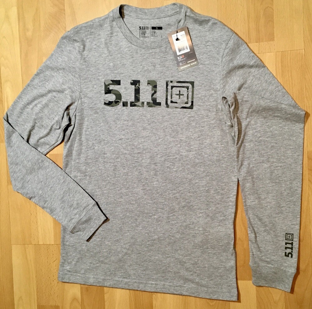 5.11 Tactical Tee Camo Logo Heather Grey Long Sleeve Men’s Size Small