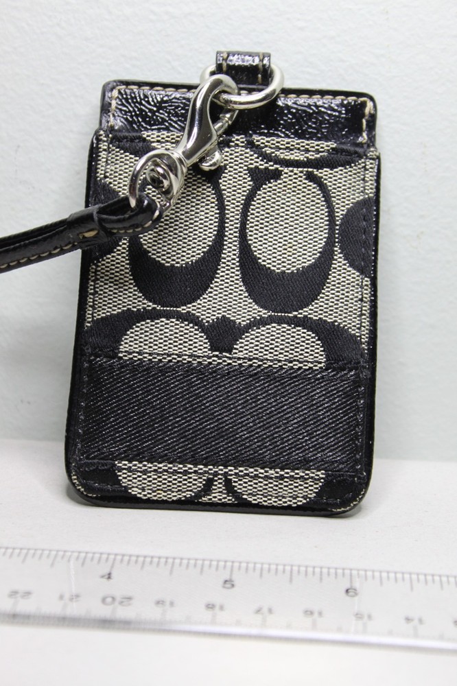 Coach ID Holder w/Lanyard, Black/Gray, Canvas/Patent Leather, Used
