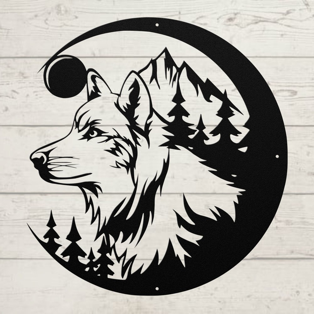 Wolf Scene Metal Sign Wildlife Wall Art for Home Cabin or Lodge Decor Wolf Lover